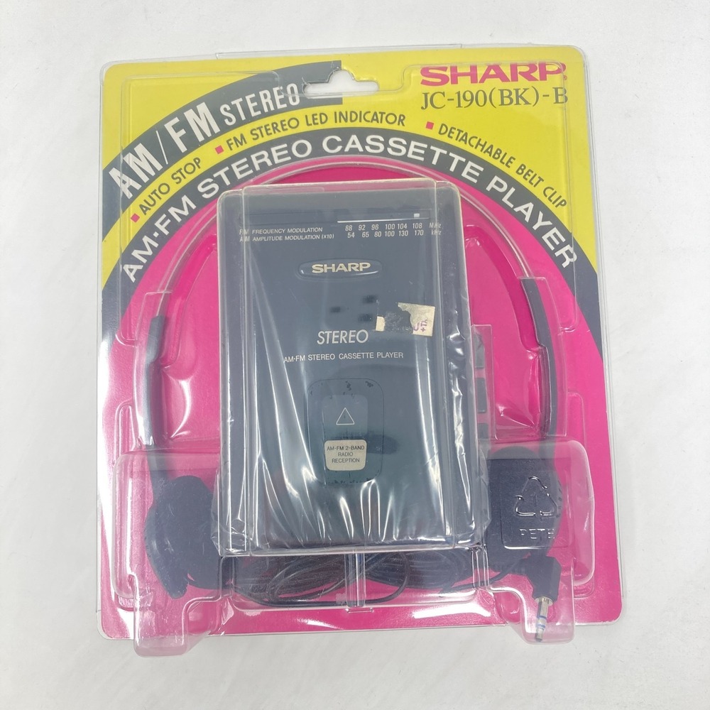 Sharp JC-190 Portable Stereo Cassette AM/FM Radio Player w/Headset NOS